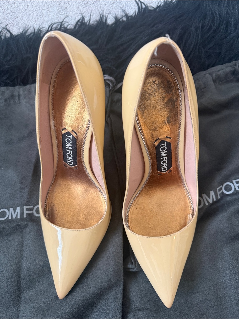Tom Ford Beige Patent Leather Pointed-Toe Pumps